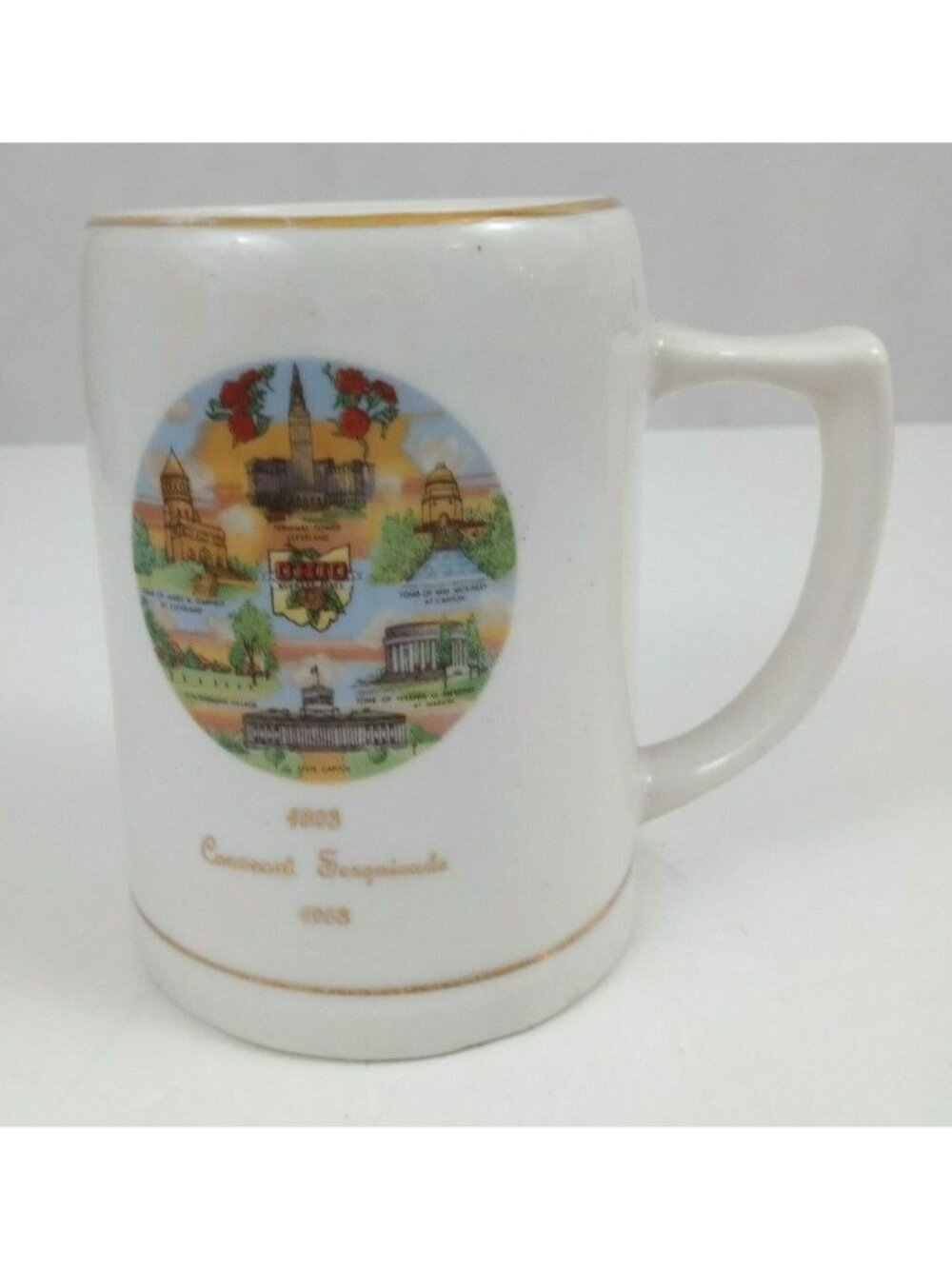 Conneaut Sesquicade Ohio 1803-1953 Monuments Coffee Cup Mug 4.75" Tall